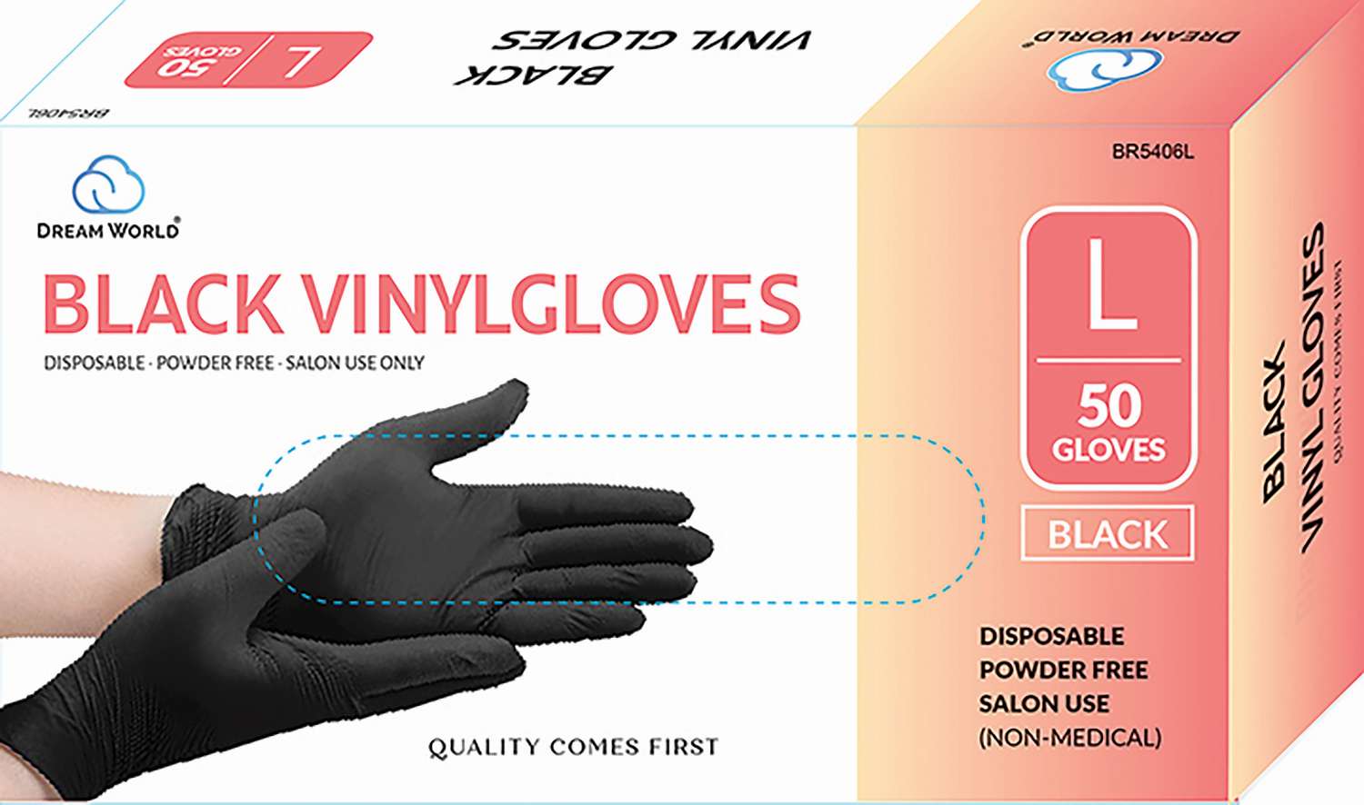 DREAM GLOVES VINYL 50PC/BX BLACK LARGE