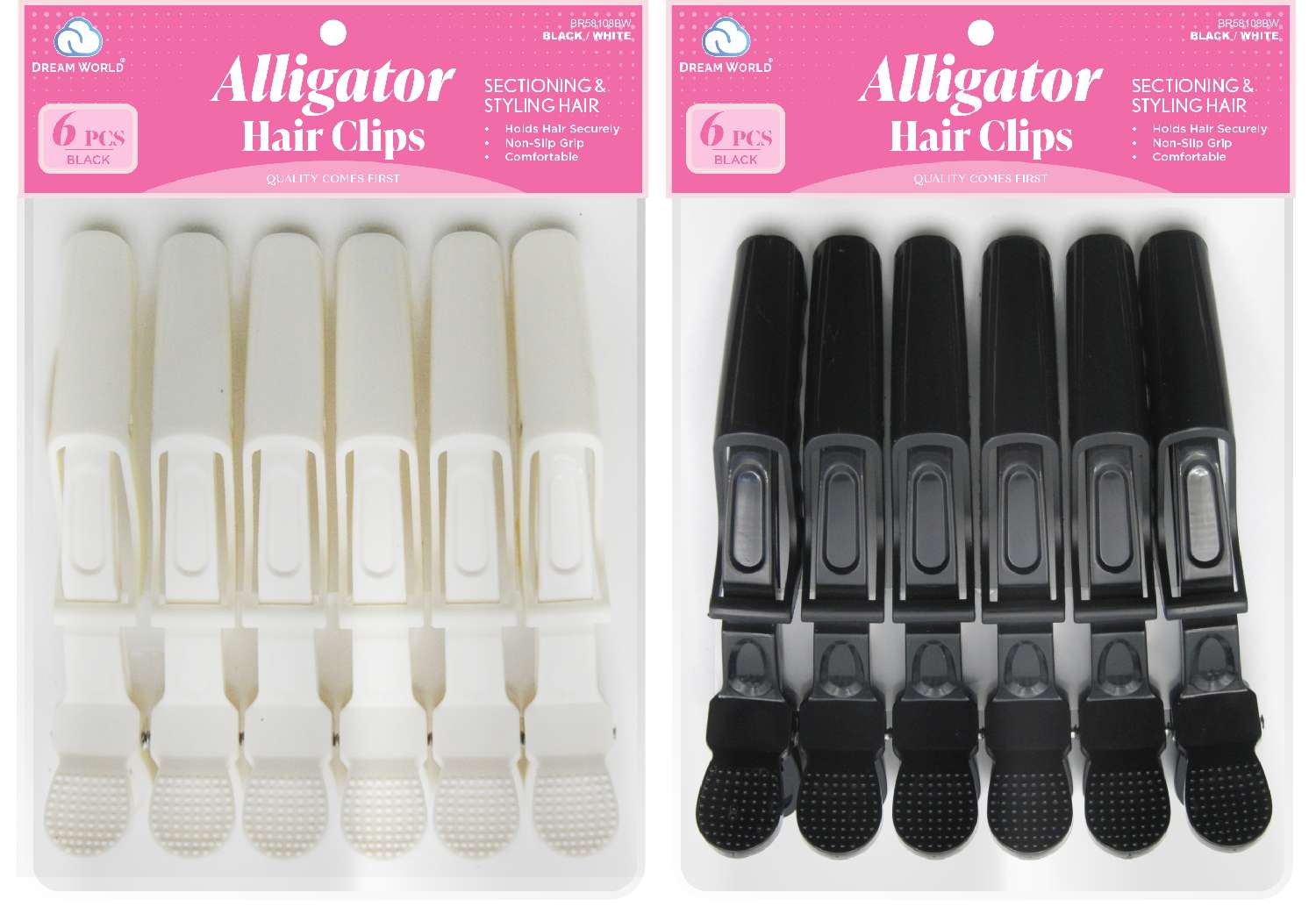 DREAM CLIP ALLIGATOR 6PC/PK BK / WH