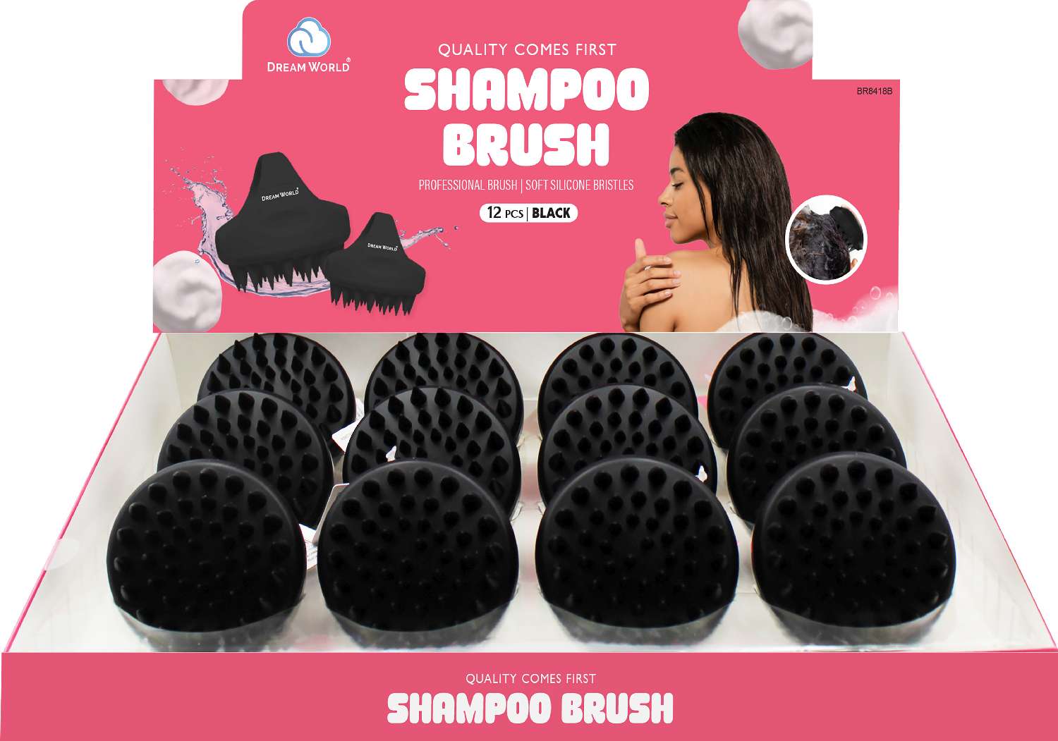 DREAM SHAMPOO BRUSH MASSAGE 12PC BLACK