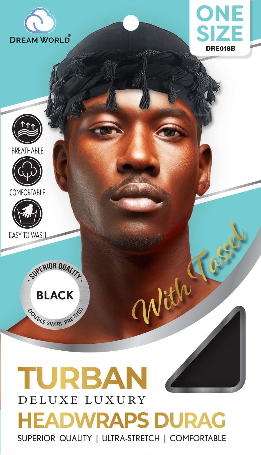 DREAM M-DURAG TURBAN WITH TASSEL BLACK
