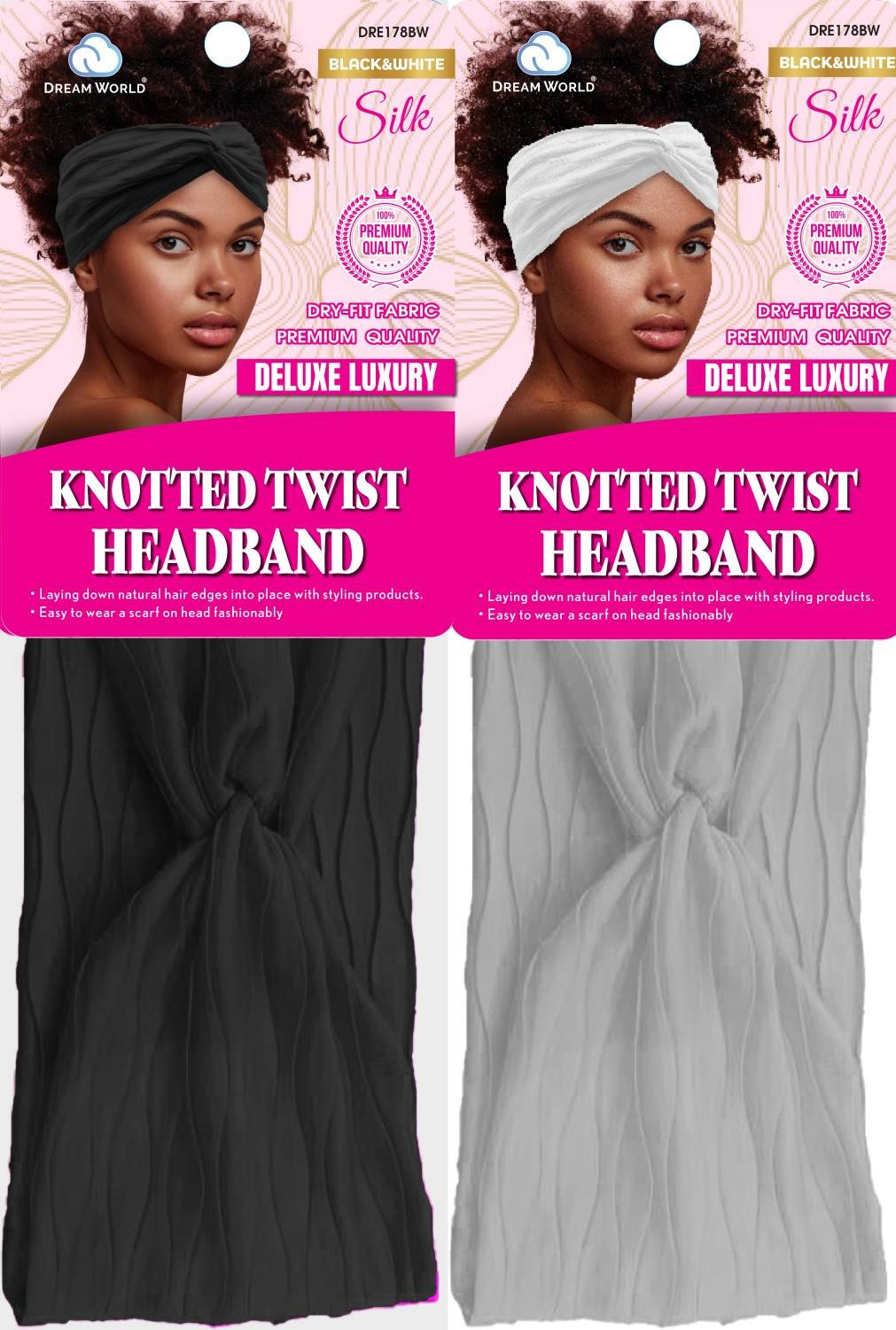 DREAM W-HEADBAND TWIST SOLID BK/WH